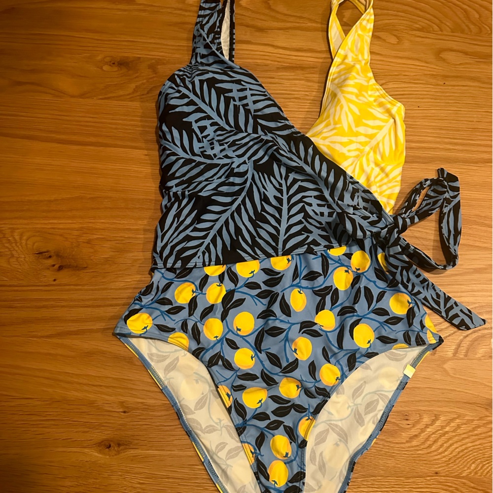 Summersalt the perfect wrap one piece style Nectarine Orchard & Bella Palms